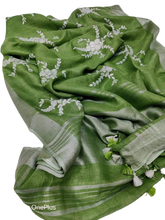 Pure silk linen embroidery saree SILK ZONE